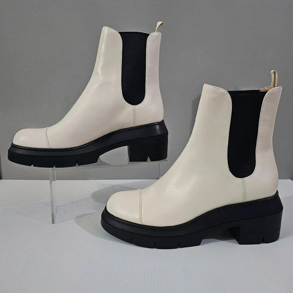 NEW Stuart Weitzman Norah Ankle Boot Women 9.5 WIDE Oat Leather Chelsea Lug Sole - Picture 2 of 15